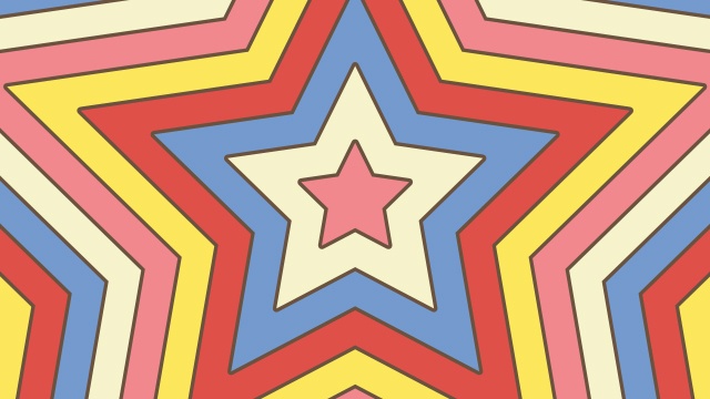 【動画素材】拡大する星型のレトロでグルービーなループ背景素材【Ver.1】[Stock Video] Expanding Retro Groovy Star Shapes Ver.1, Loop Background
