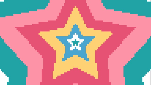 【動画素材】ドット絵の星型が拡大する背景ループ素材【ビビッドカラー】[Stock Video] Expanding Pixel Art Star Shapes, Loop Background, Vivid Color