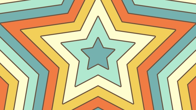 【動画素材】拡大する星型のレトロでグルービーなループ背景素材【Ver.2】[Stock Video] Expanding Retro Groovy Star Shapes Ver.2, Loop Background