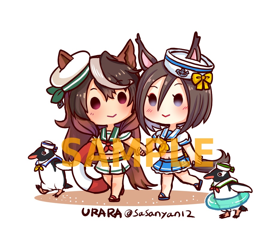 【手つなぎステッカー】マリンルック:ルドルフとエアグルーヴとペンギン(大)