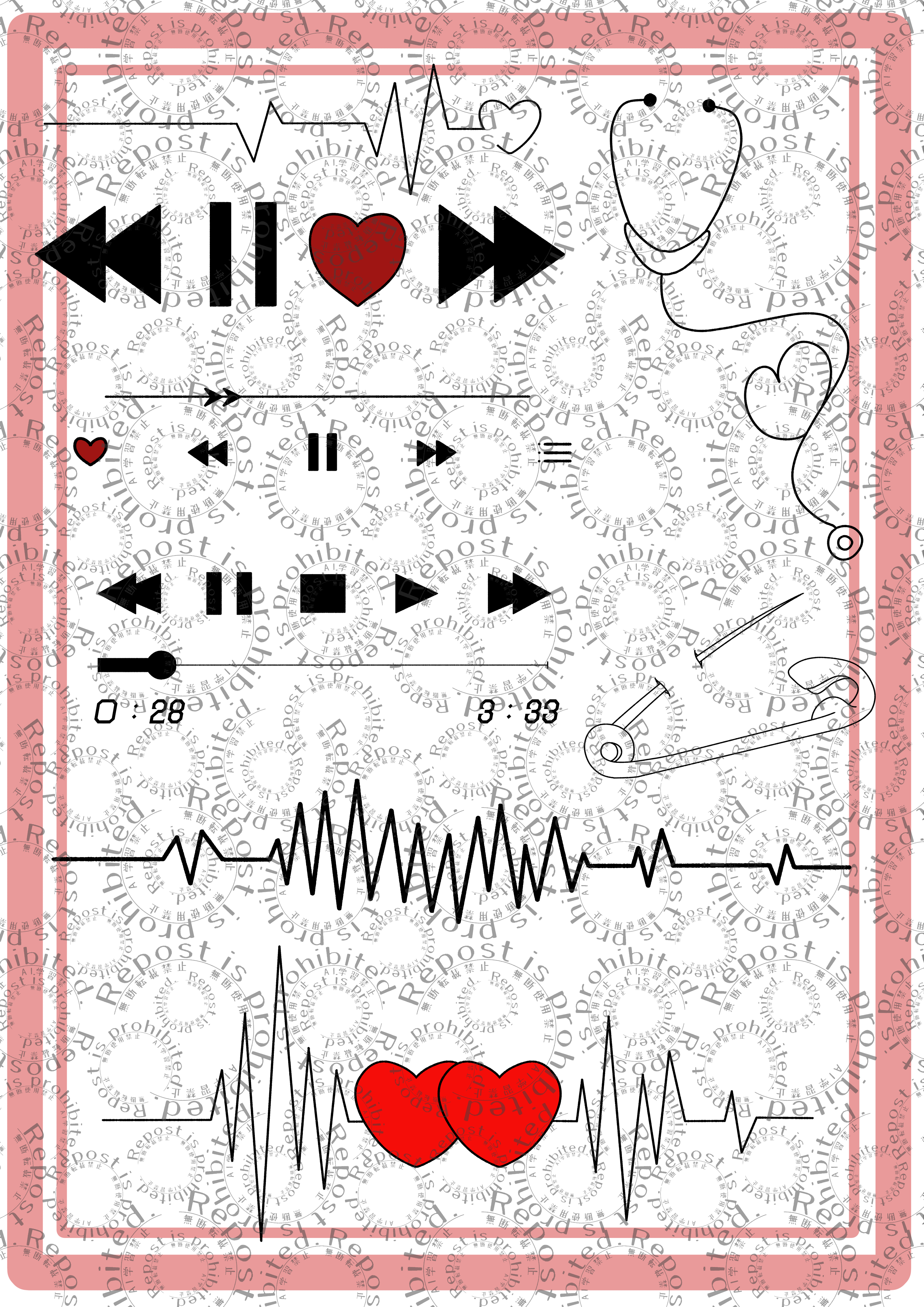 タトゥーセット⑨　心電図・再生ボタンVer【VRC想定】