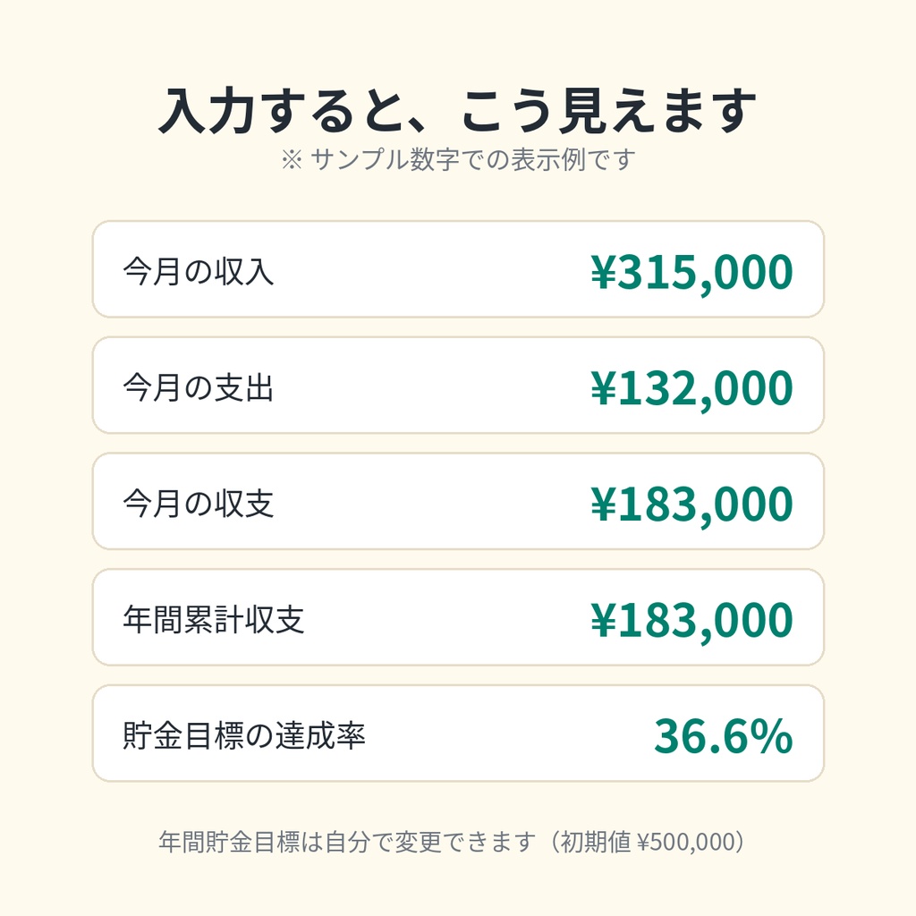 家計まるごと管理シート|収入・支出・固定費・貯金目標を1つに