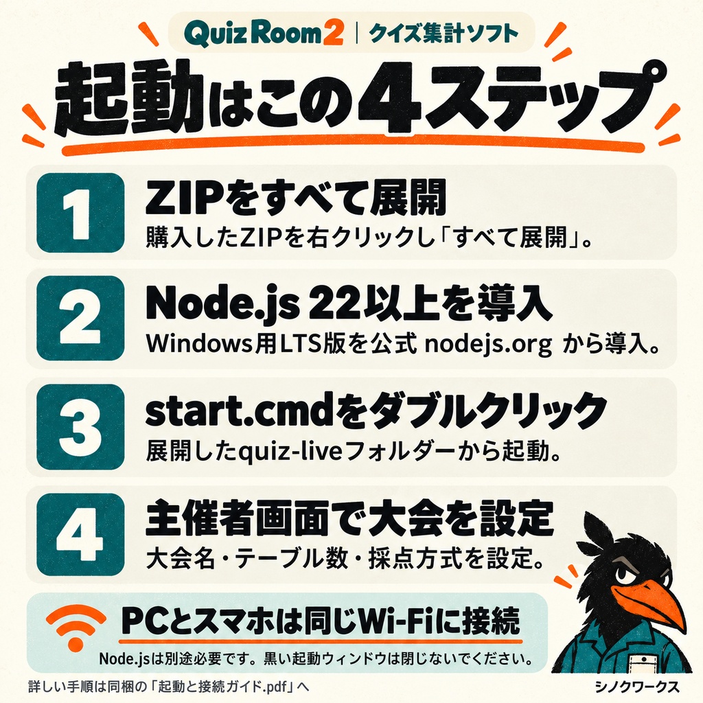 Quiz Room 2|テーブル対抗クイズ・Excel出題・オッズ採点【Windows】