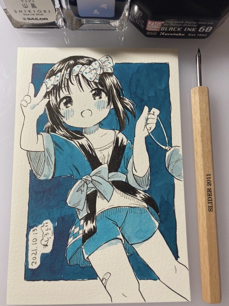 ハガキサイズ原画”夏祭りの夜”