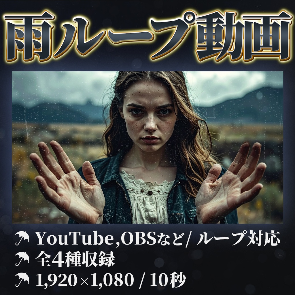 リアルな雨のループエフェクト動画( 雨 / 4種類 / 1,920x1,080 / 10秒 )
