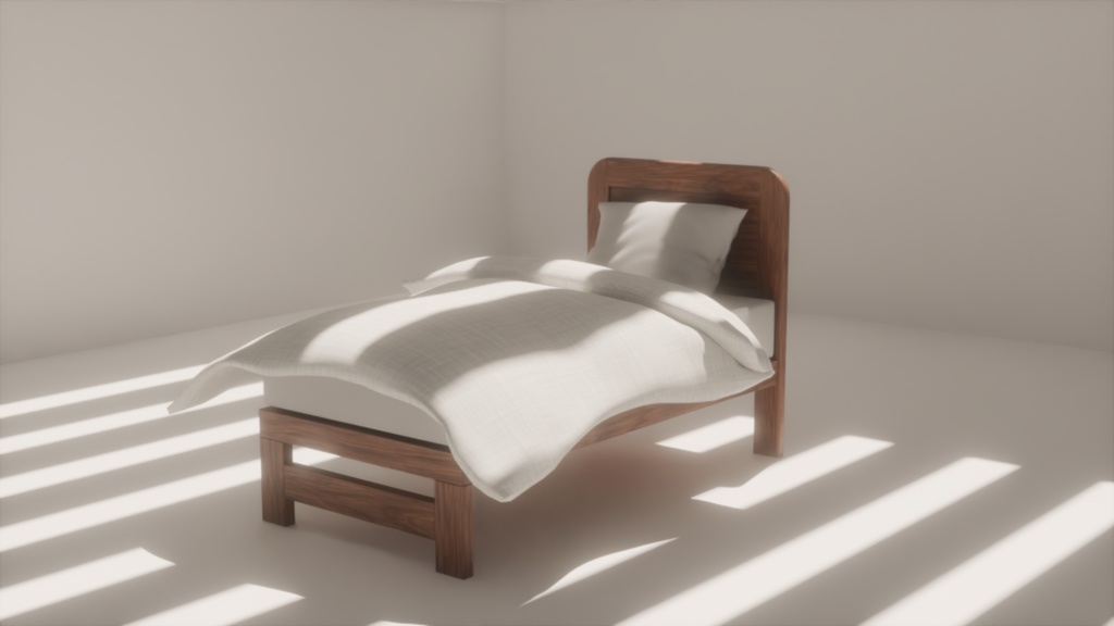 【商用利用可能】【3Dアセット】【FBX】木のシングルベッド(ホワイトカラー)