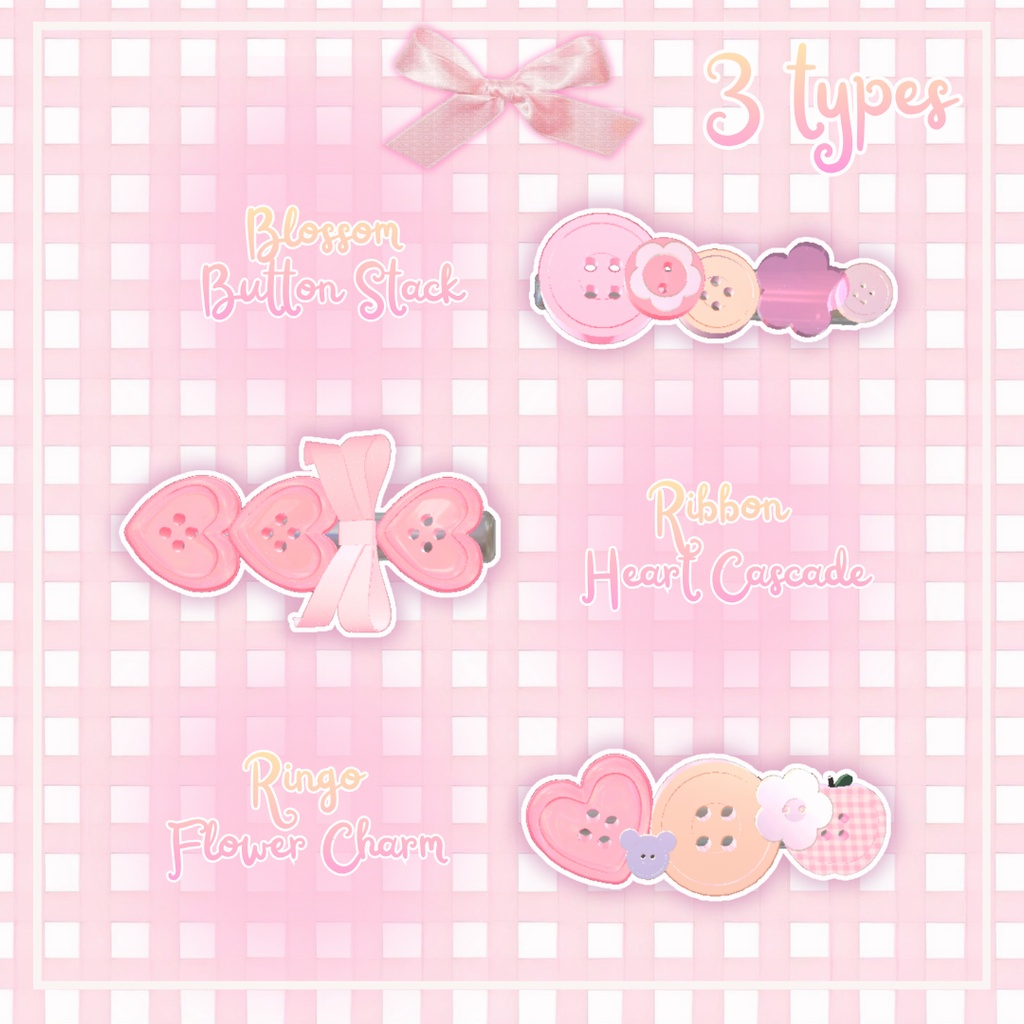 【VRChat】🍓🎀 Sugar Button Charm 🎀🍓 ヘアピンセット♡