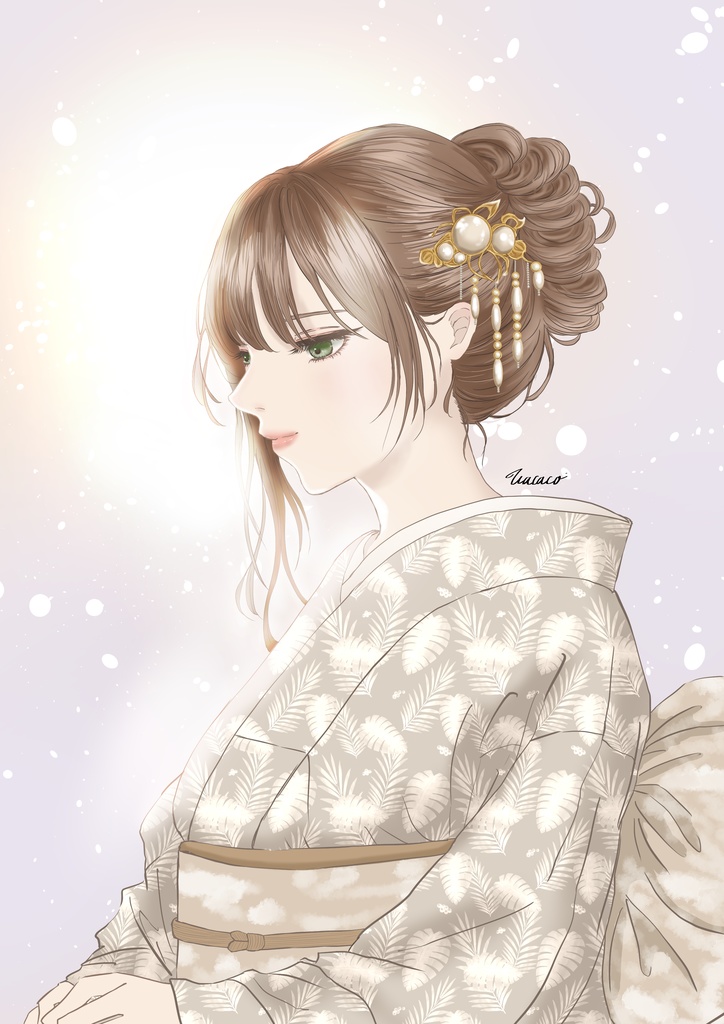 パール髪飾りの着物少女