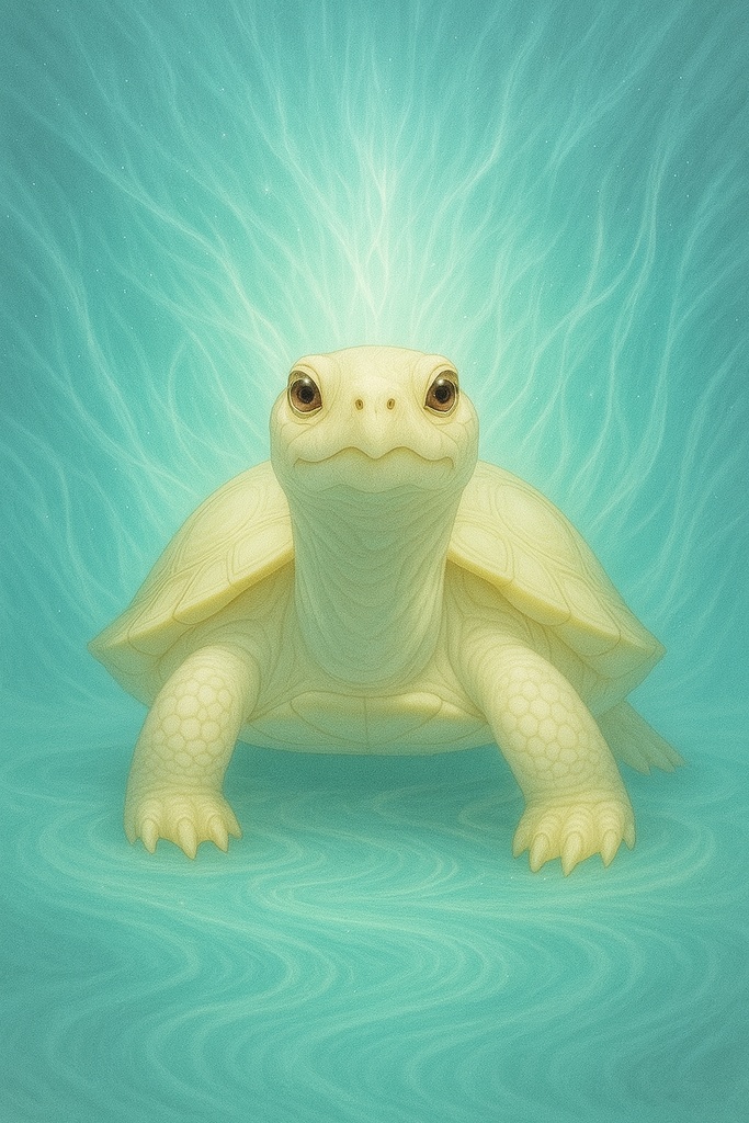 【浄化再生】神獣アルビノスッポン|穢れを祓う白き再生光|AI神獣アート