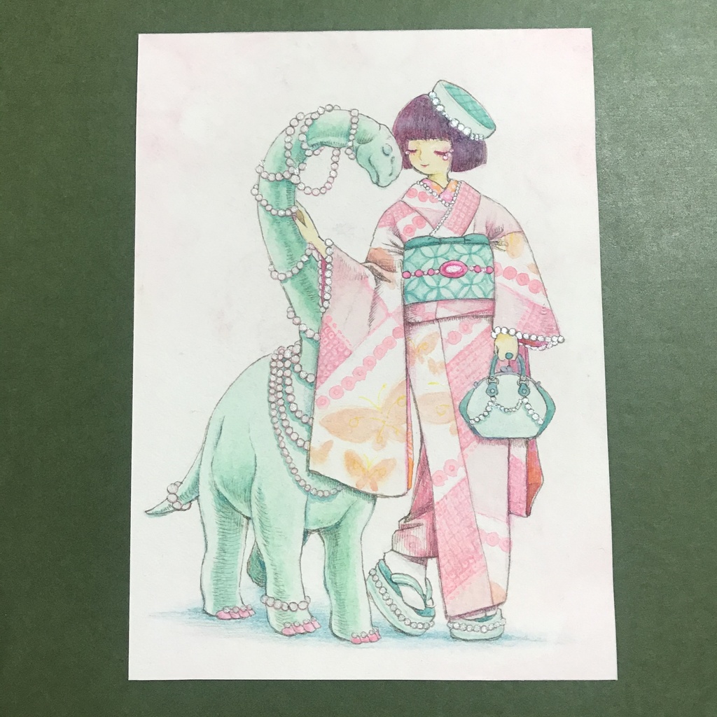 【原画】恐竜と着物の女の子
