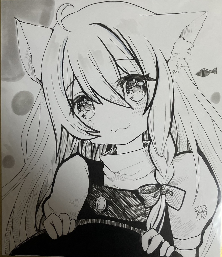 東方project  手書き中色紙 霧雨魔理沙 猫耳魔理沙