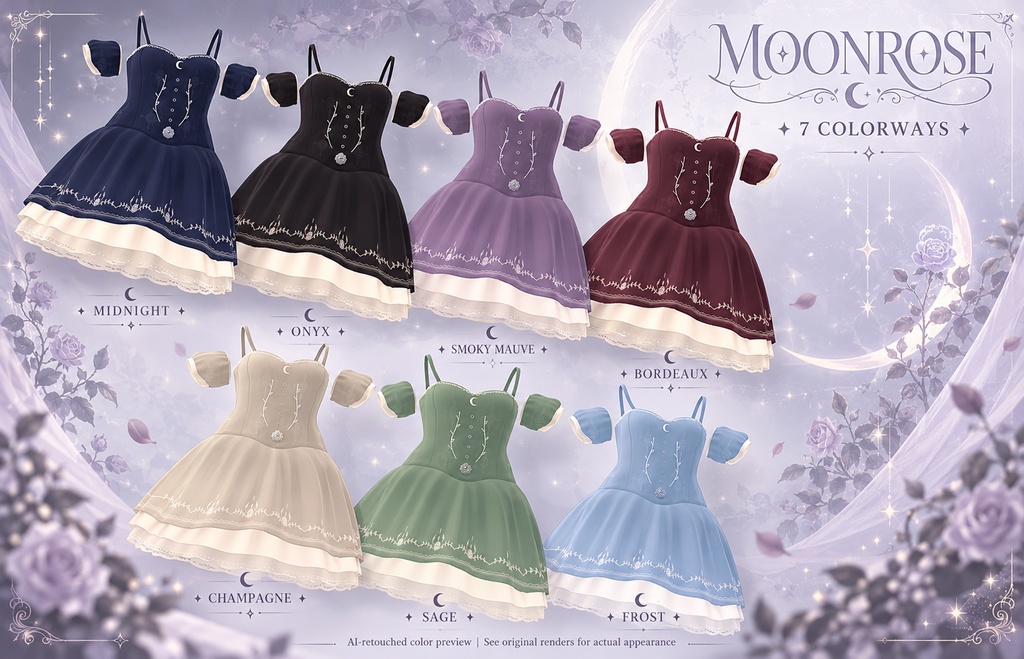 【しなの向け・全7色】MOONROSE|きらめく月と薔薇のゴシックドレス【lilToon / MA】