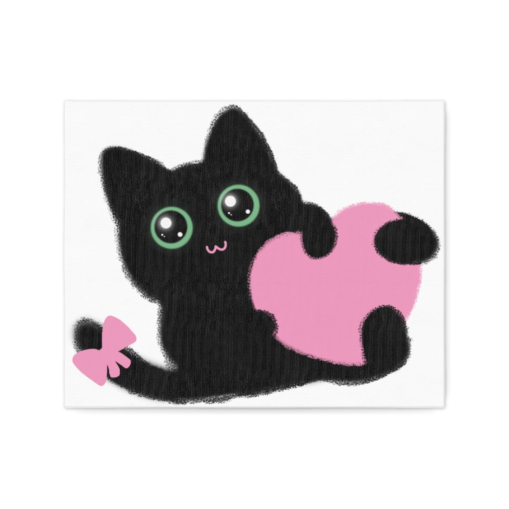ピンクハート黒猫F3キャンバス