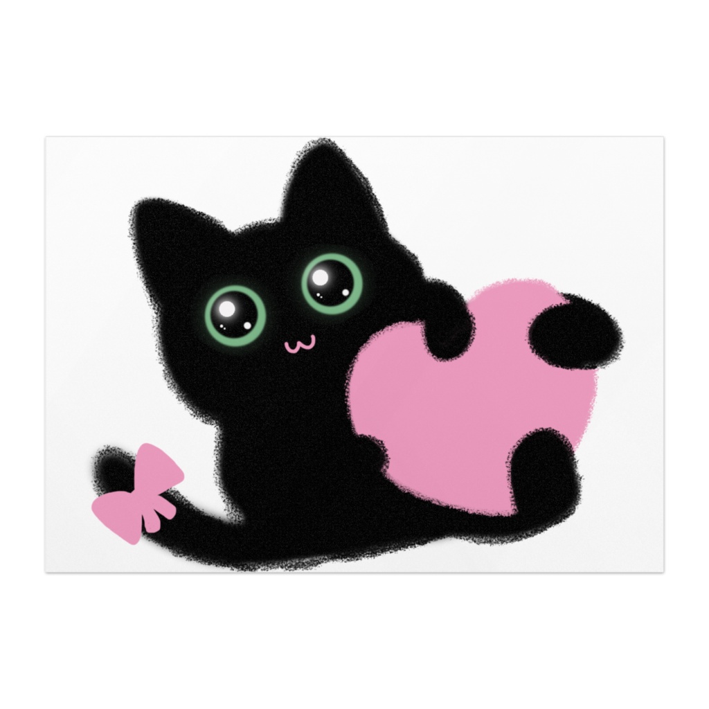 ピンクハート黒猫イラストパネル