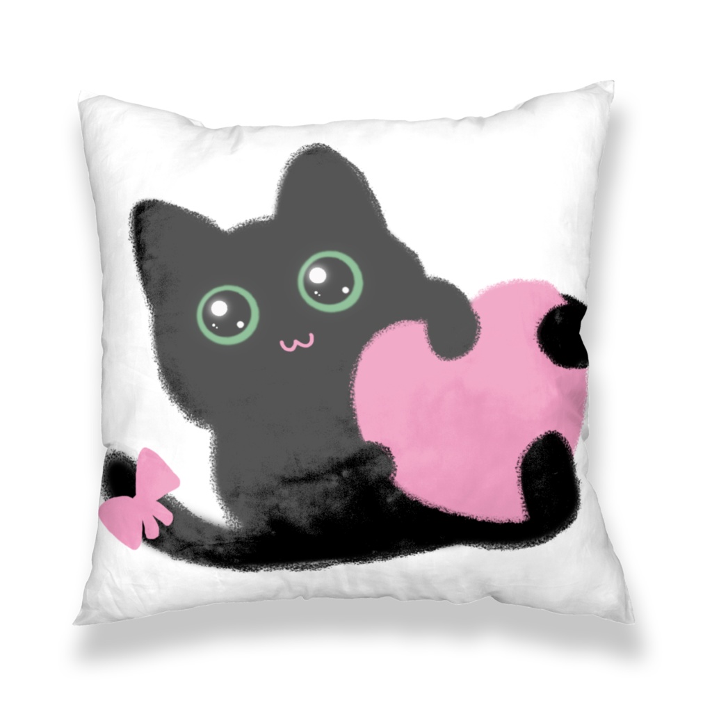ピンクハート黒猫クッションカバー