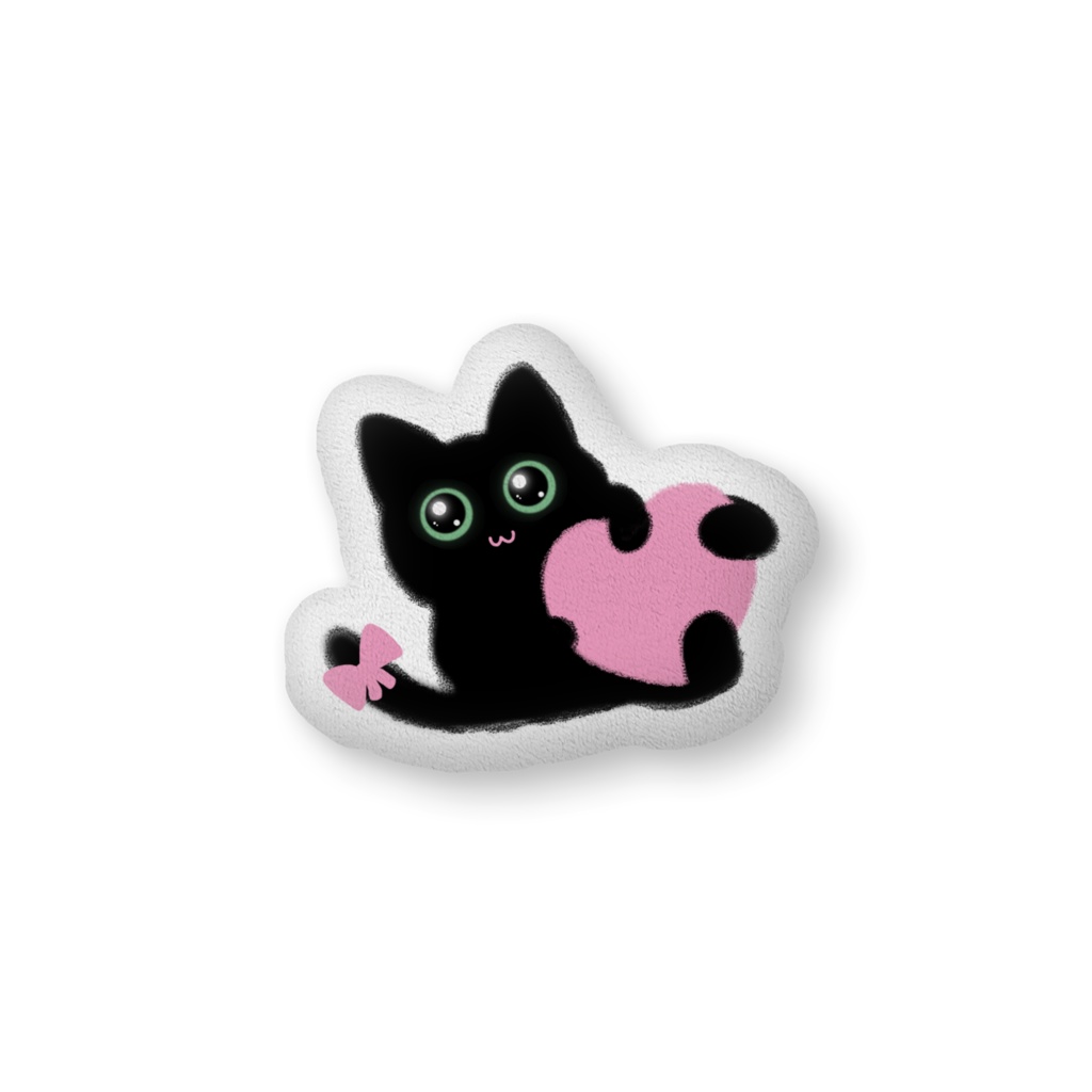 ピンクハート黒猫ふかふかクッション