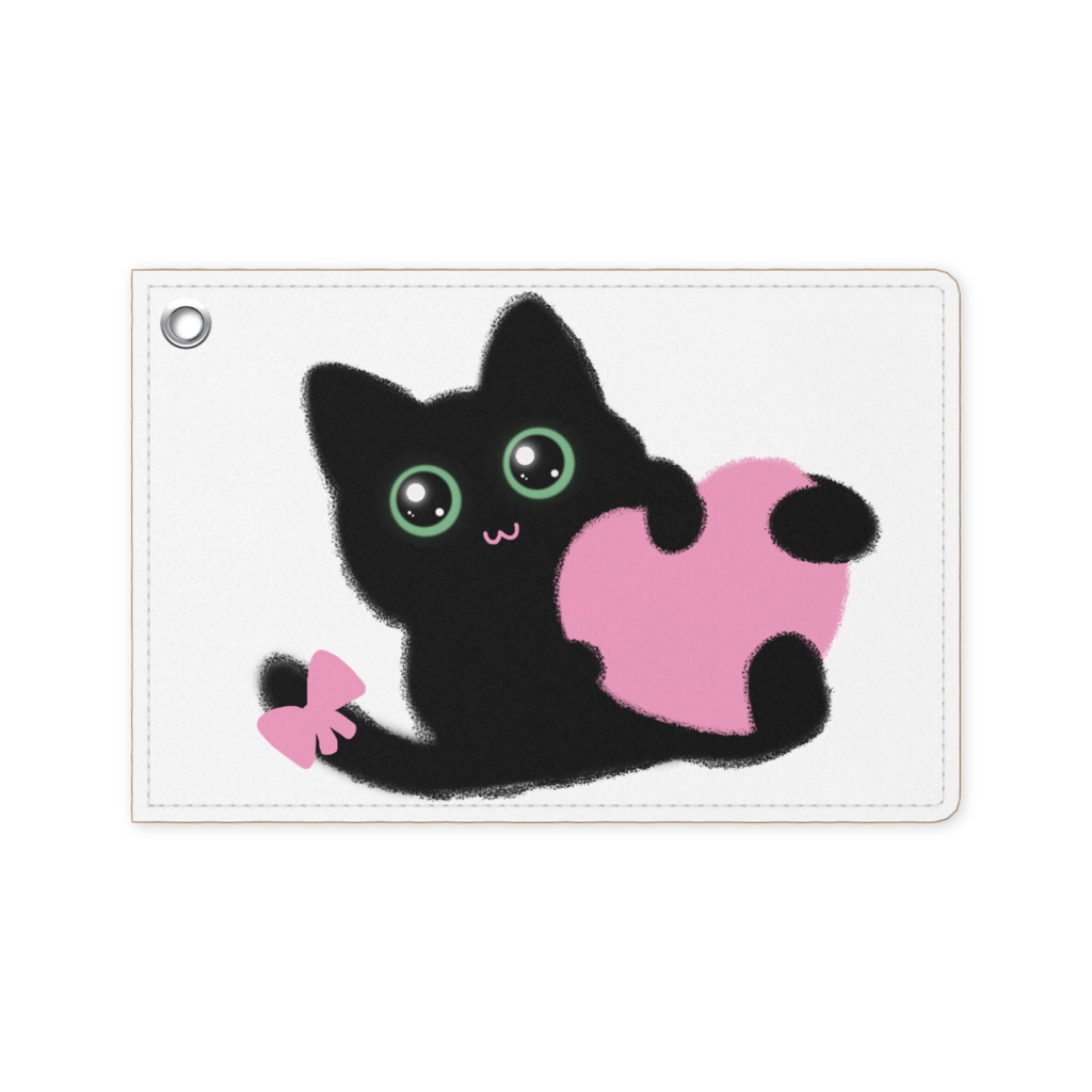 ピンクハート黒猫パスケース