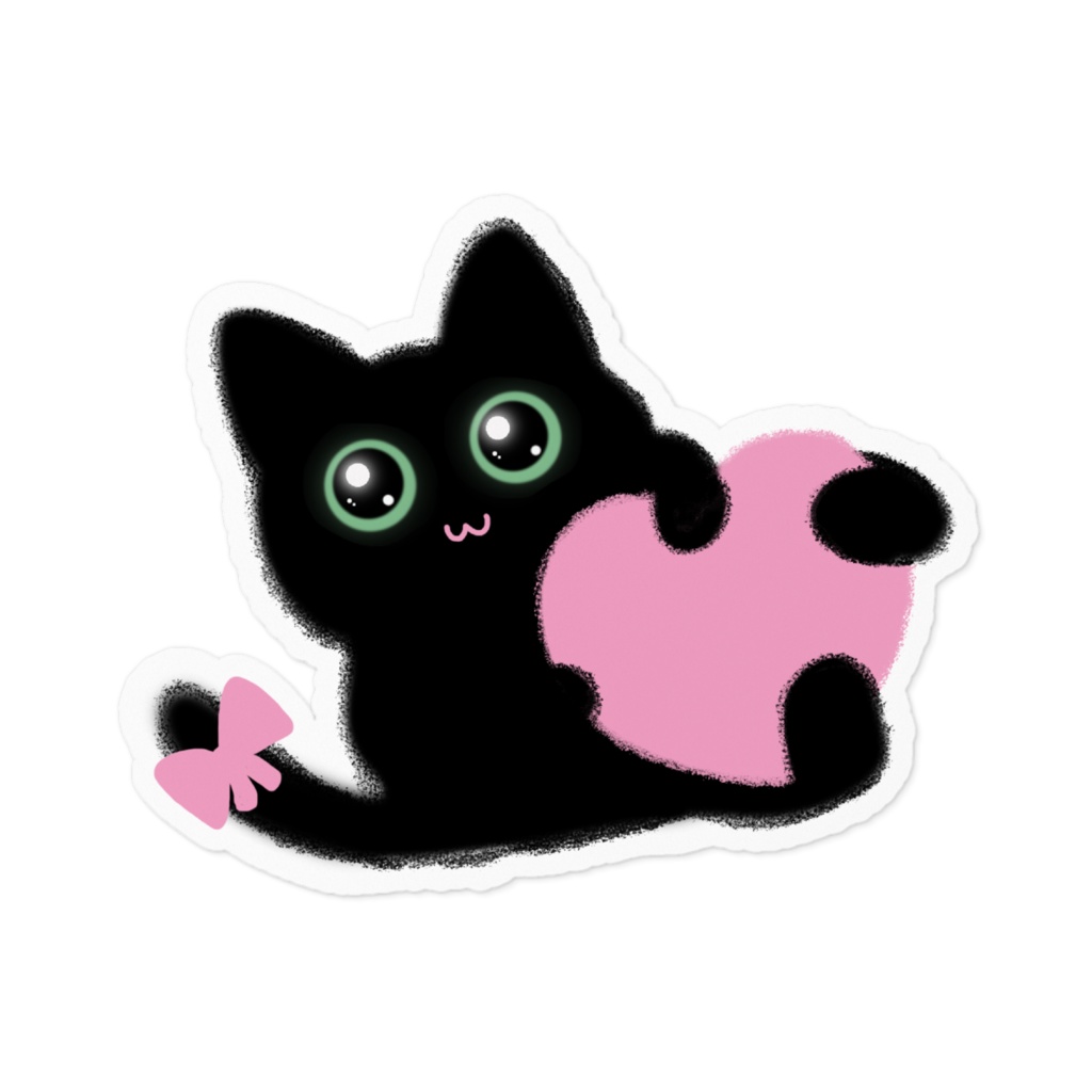 ピンクハート黒猫ステッカー