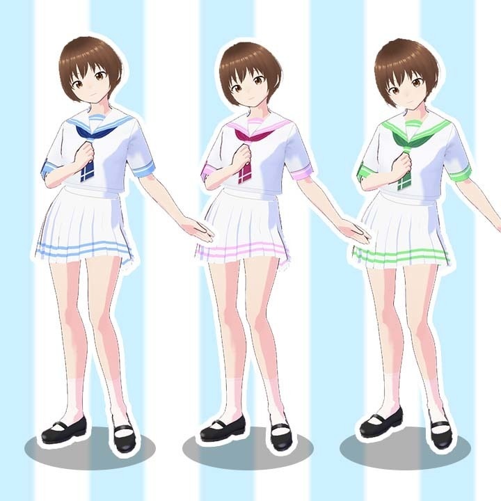 【VRoid】VRoid Studio用テクスチャ / 白いセーラー服(半袖)テクスチャ 【水色】【ピンク】【緑】3種(商用可能)