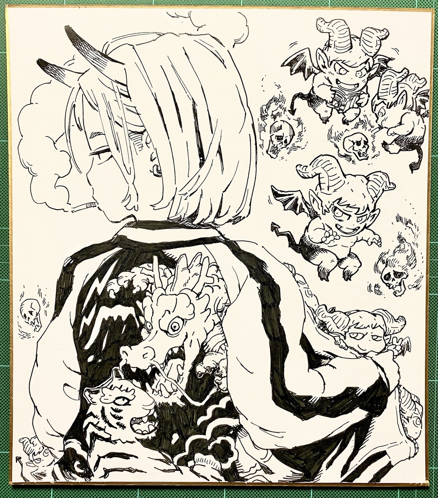 色紙（大）『スカジャン鬼っ娘と使い魔たち』