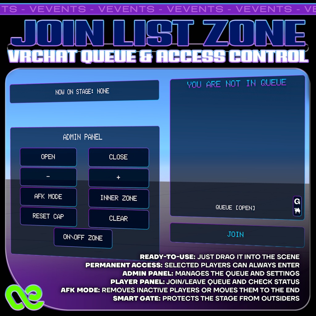 VEVENTS Join List Zone — 用 順番待ち・入場管理システム 【 UdonSharp 】