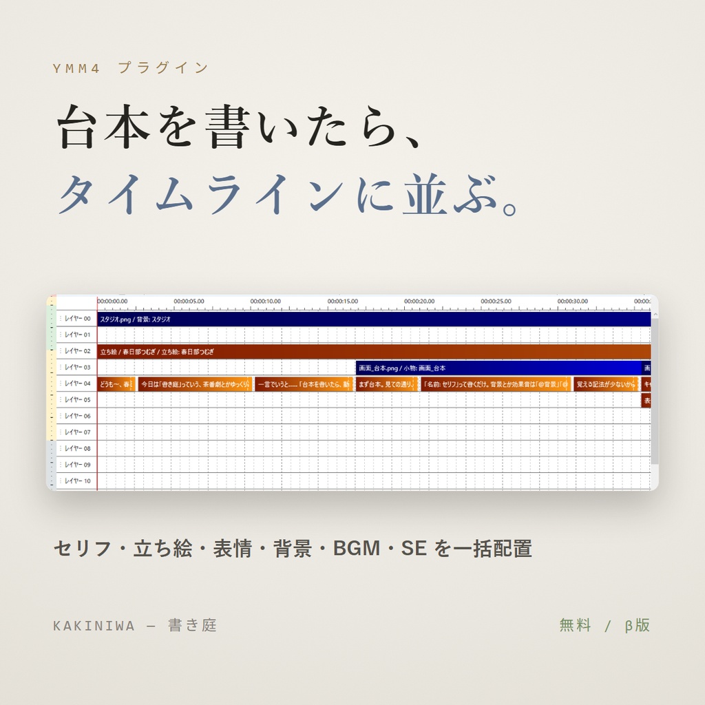 書き庭の台本をYMM4へ一括配置するプラグイン(β版)