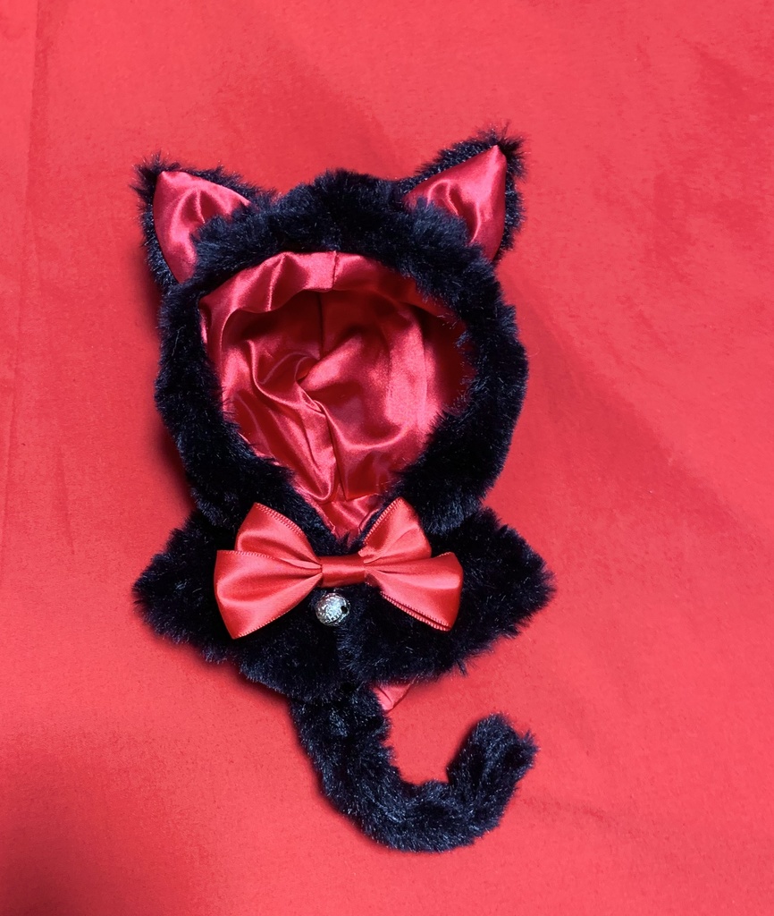 【ぬい服】猫耳マント【黒猫】