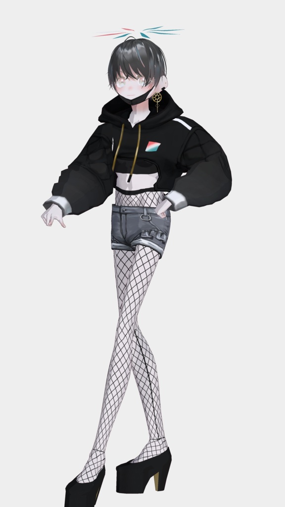 【無償】黒パーカー+黒マスクセット【※当商品はVRoid β版で制作されたモデルです。】