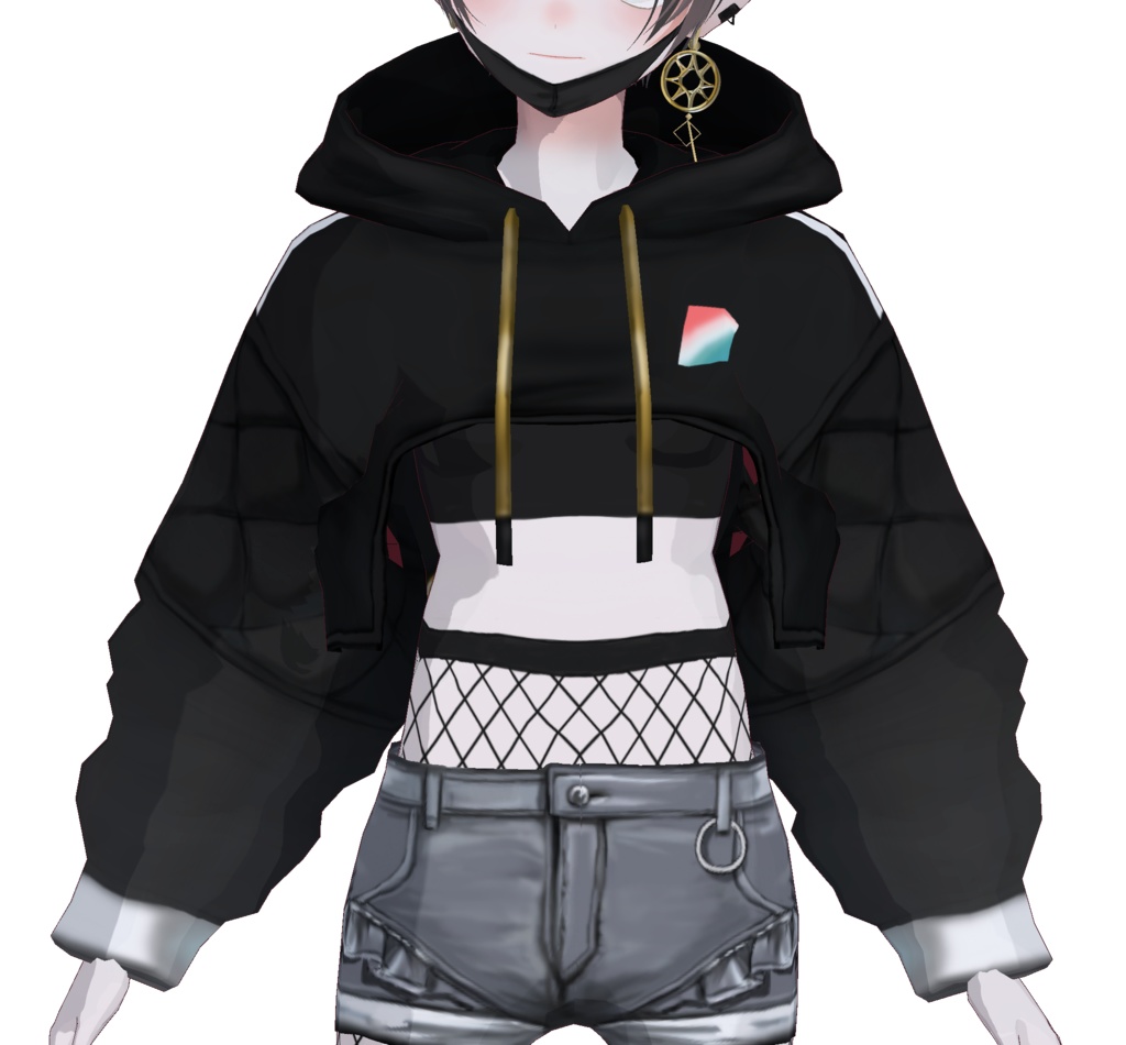 【無償】黒パーカー+黒マスクセット【※当商品はVRoid β版で制作されたモデルです。】