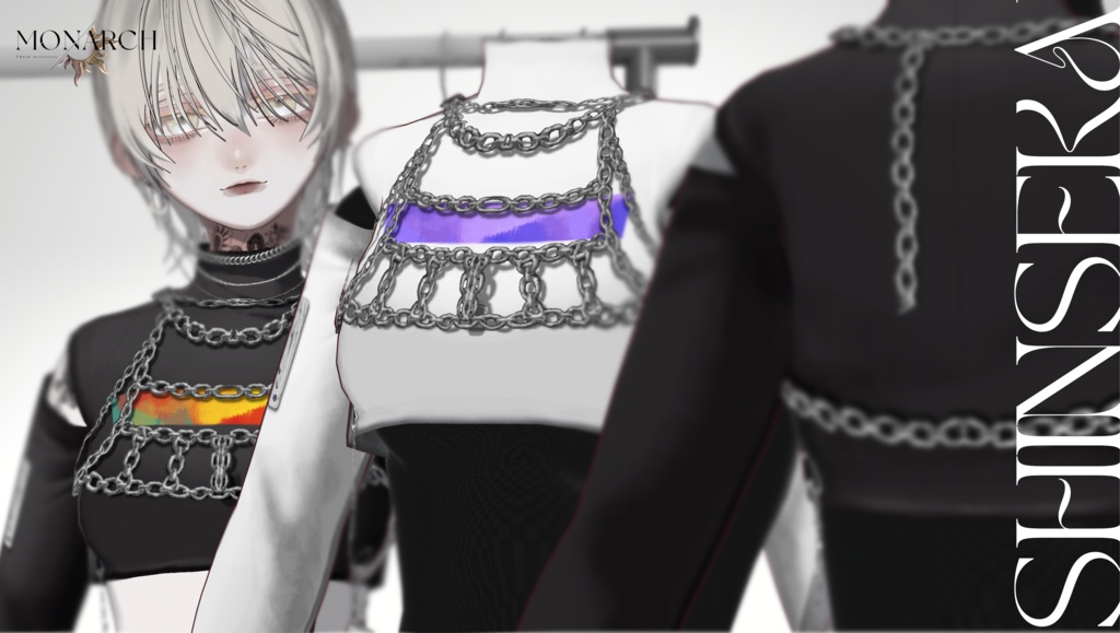 【無料版あり】オープンショルダーハイネックトップス&チェーンビスチェ#VRoid 【SHINSEKAI Model】