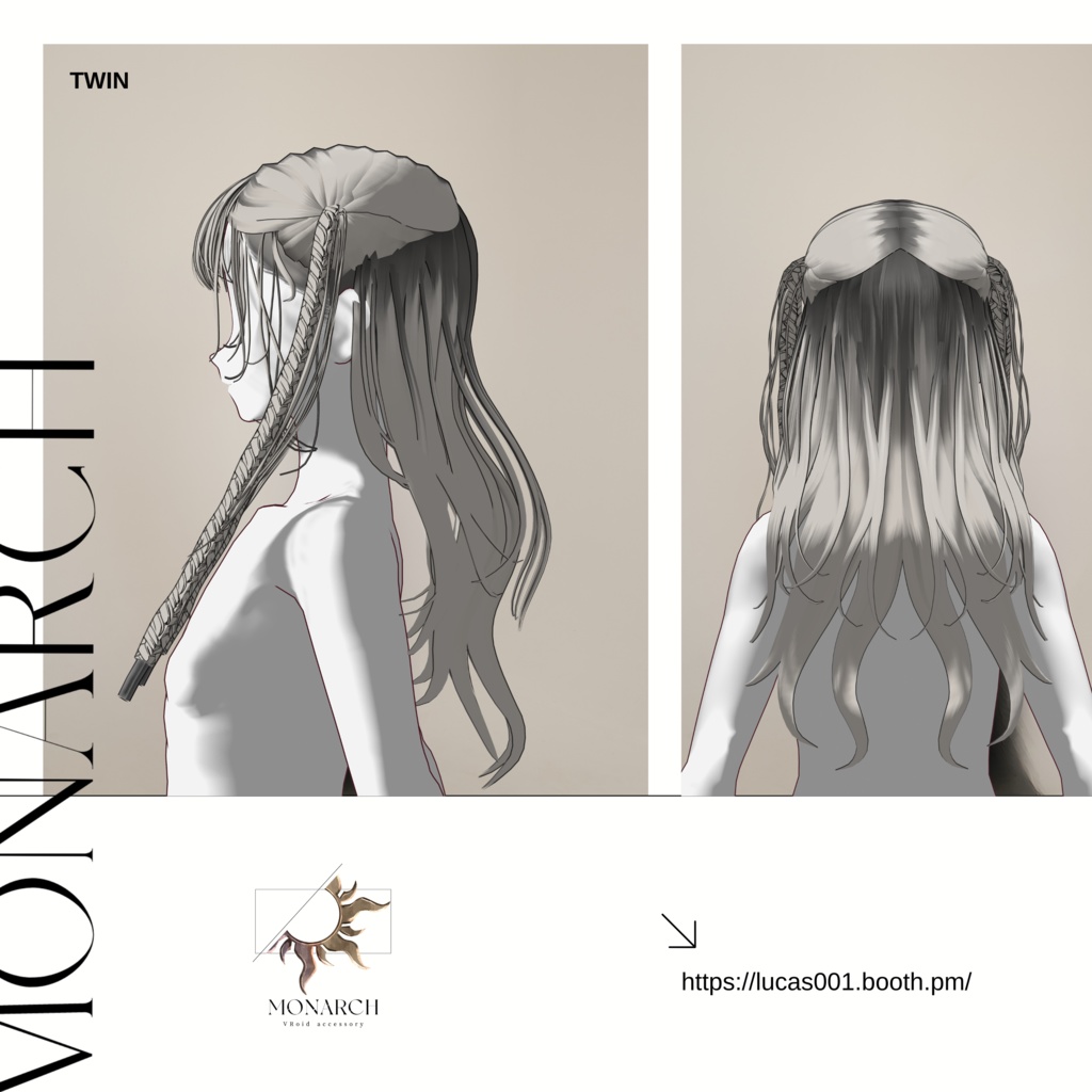VRoidハーフ三つ編みツインテールヘアプリセット