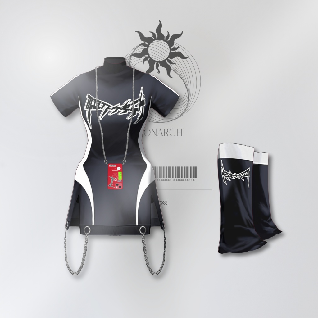 【#VRoid】スリットワンピース&スカジャンチェーンベスト&スマホチェーン