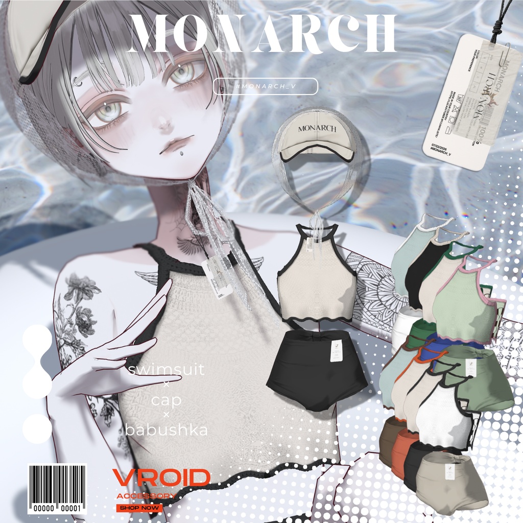 【#VRoid】MONARCH swimsuit × cap × babushka　#MONARCH_V
