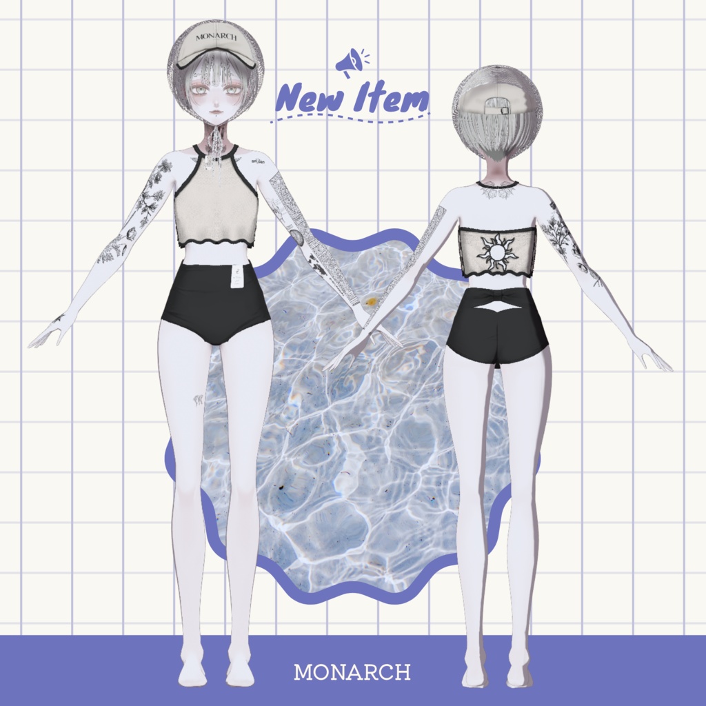 【#VRoid】MONARCH swimsuit × cap × babushka #MONARCH_V