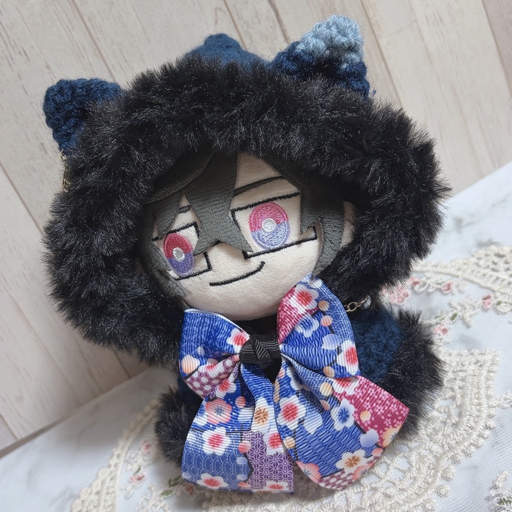 フード付き、ぬい用ケープ 青