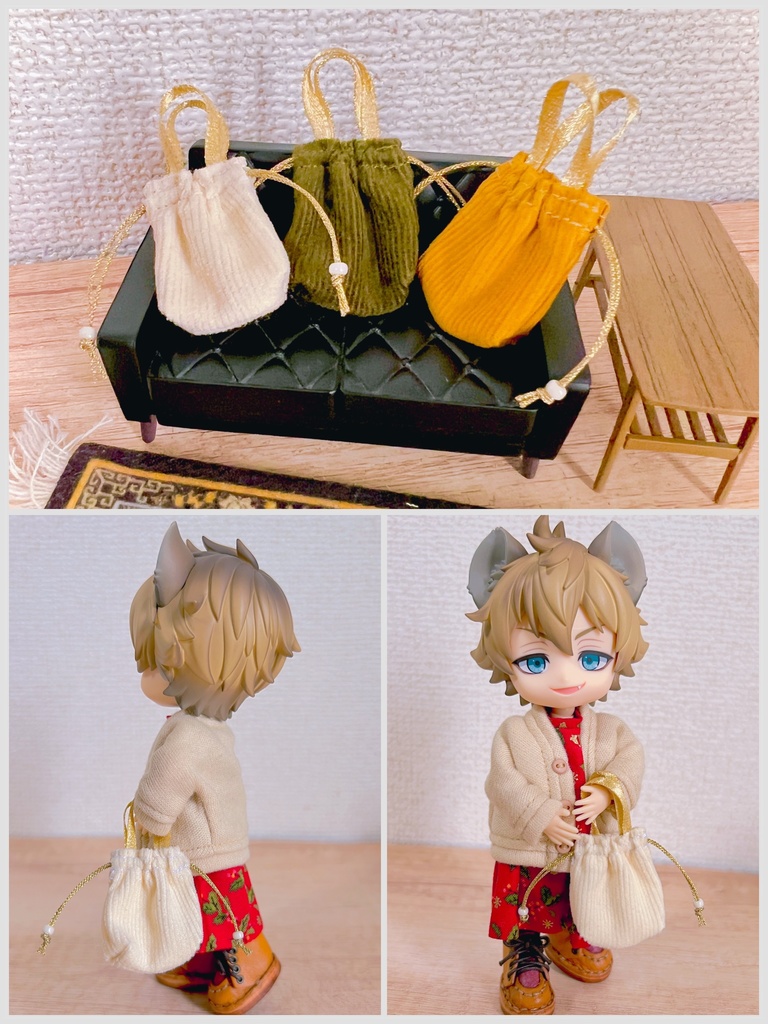 コーデュロイの巾着バッグ