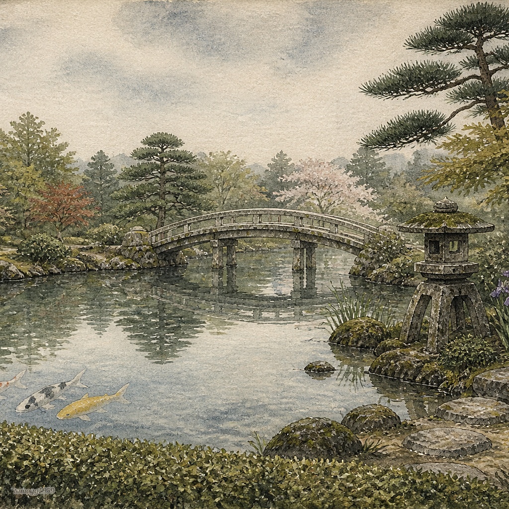日本庭園四季水彩画タッチ/Japanese Garden Watercolor - Four Seasons Collection