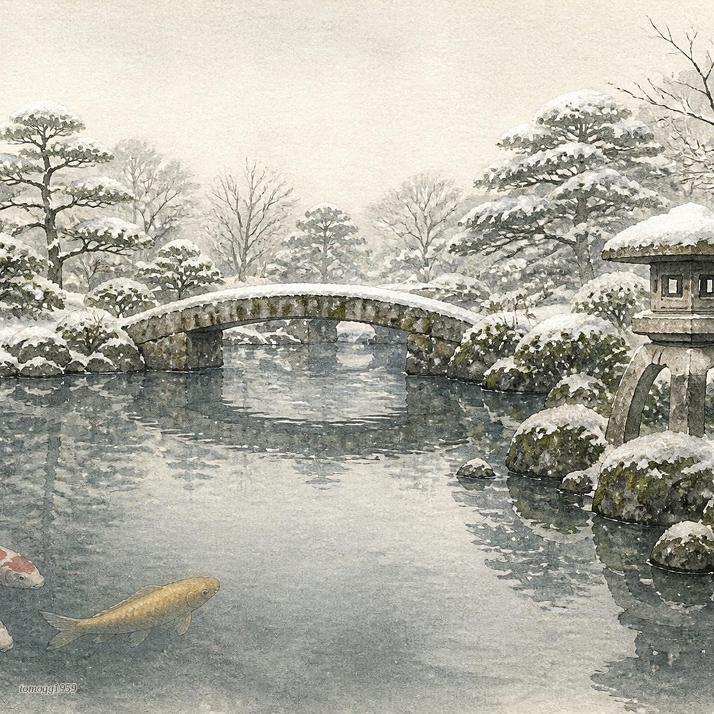 日本庭園四季水彩画タッチ/Japanese Garden Watercolor - Four Seasons Collection