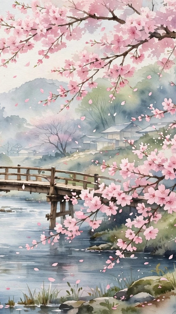日本の風景水彩画タッチ/イラスト素材