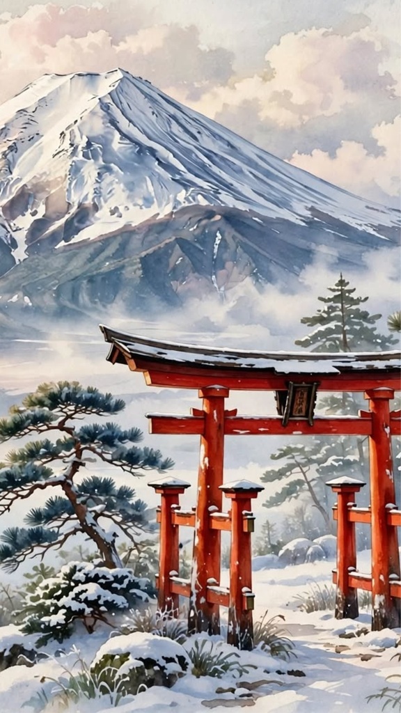 日本の風景水彩画タッチ/イラスト素材