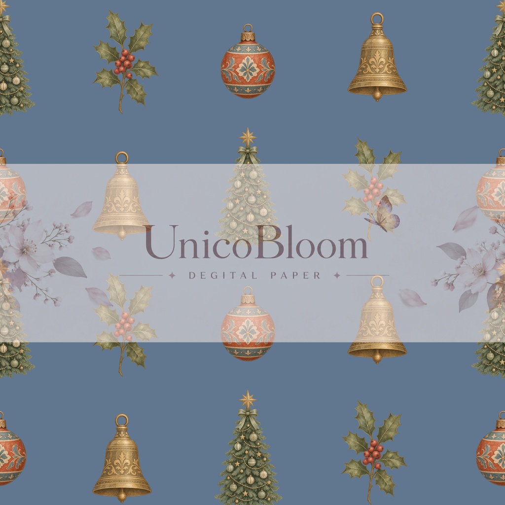 【B】ビンテージクリスマスデジタルペーパー5枚セット|壁紙・背景素材・ラッピング・デジタル手帳|【B】Vintage Christmas