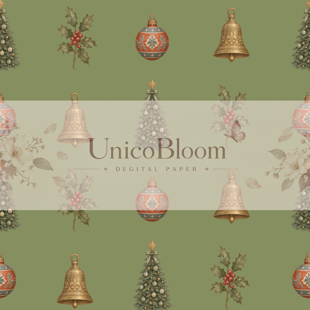 【B】ビンテージクリスマスデジタルペーパー5枚セット|壁紙・背景素材・ラッピング・デジタル手帳|【B】Vintage Christmas