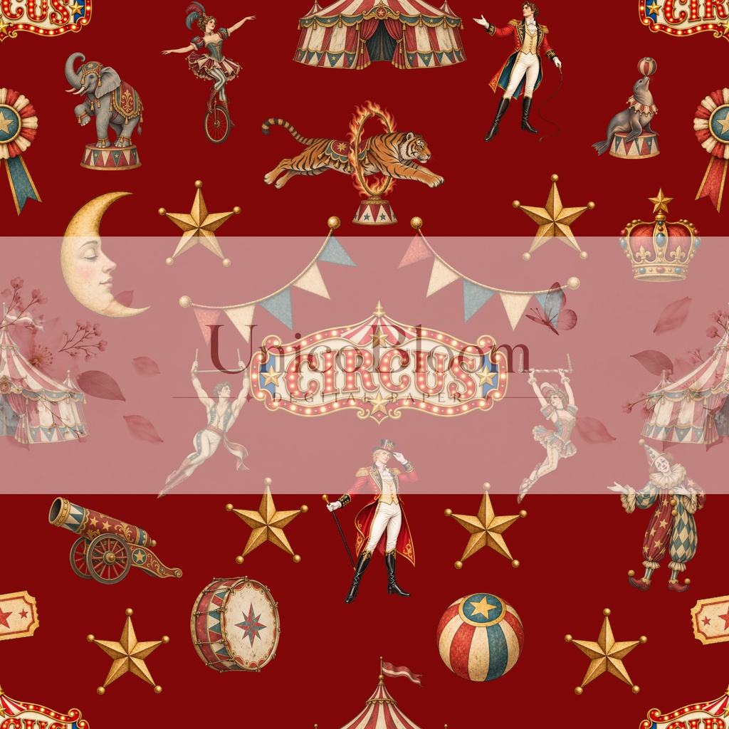 ビンテージサーカスデジタルペーパー5枚セット|壁紙・背景素材・ラッピング・デジタル手帳|Vintage Circus