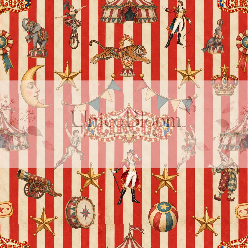 ビンテージサーカスデジタルペーパー5枚セット|壁紙・背景素材・ラッピング・デジタル手帳|Vintage Circus