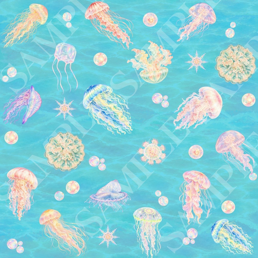 クラゲ【海月】デジタルペーパー4枚セット3600×3600pxPNG・PDF|壁紙・背景素材・ラッピング・手帳素材|商用利用OK|Jellyfish