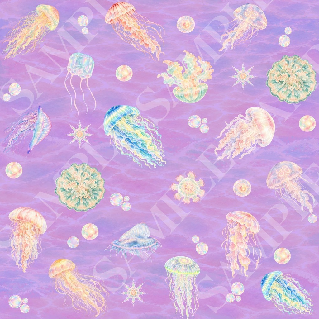 クラゲ【海月】デジタルペーパー4枚セット3600×3600pxPNG・PDF|壁紙・背景素材・ラッピング・手帳素材|商用利用OK|Jellyfish