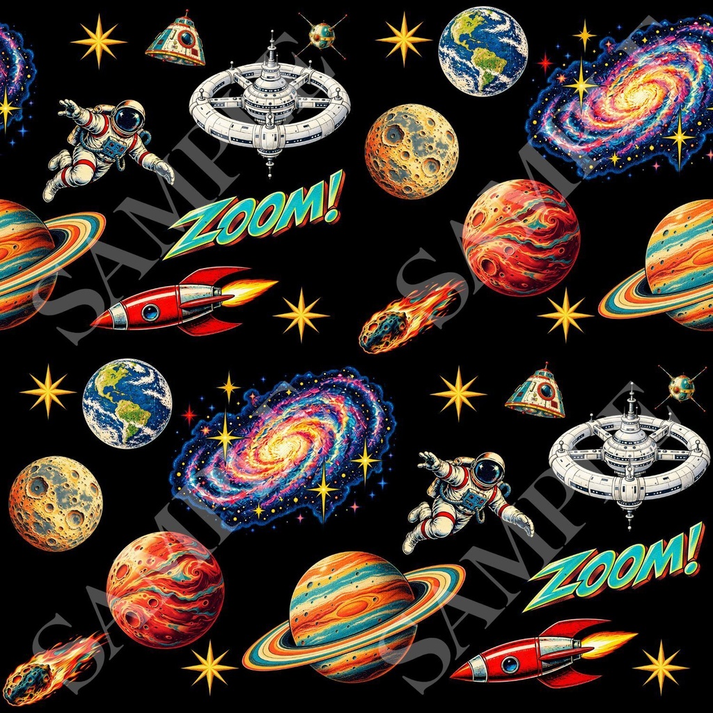 宇宙アドベンチャーデジタルペーパー4枚セット3600×3600pxPNG・PDF|壁紙・背景素材・ラッピング・デジタル手帳|Space Adventure