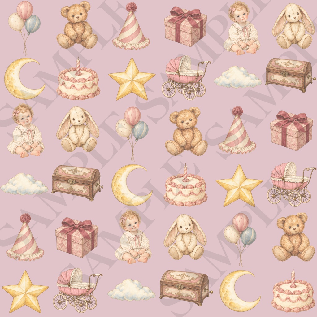 赤ちゃんお祝いデジタルペーパー4枚セット3600×3600pxPNG・PDF|壁紙・背景素材・ラッピング・手帳素材|Celebrating the baby商用利用OK|