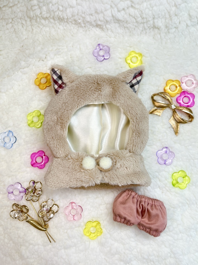 10cmぬい用 フード(猫)・カボチャパンツのセット