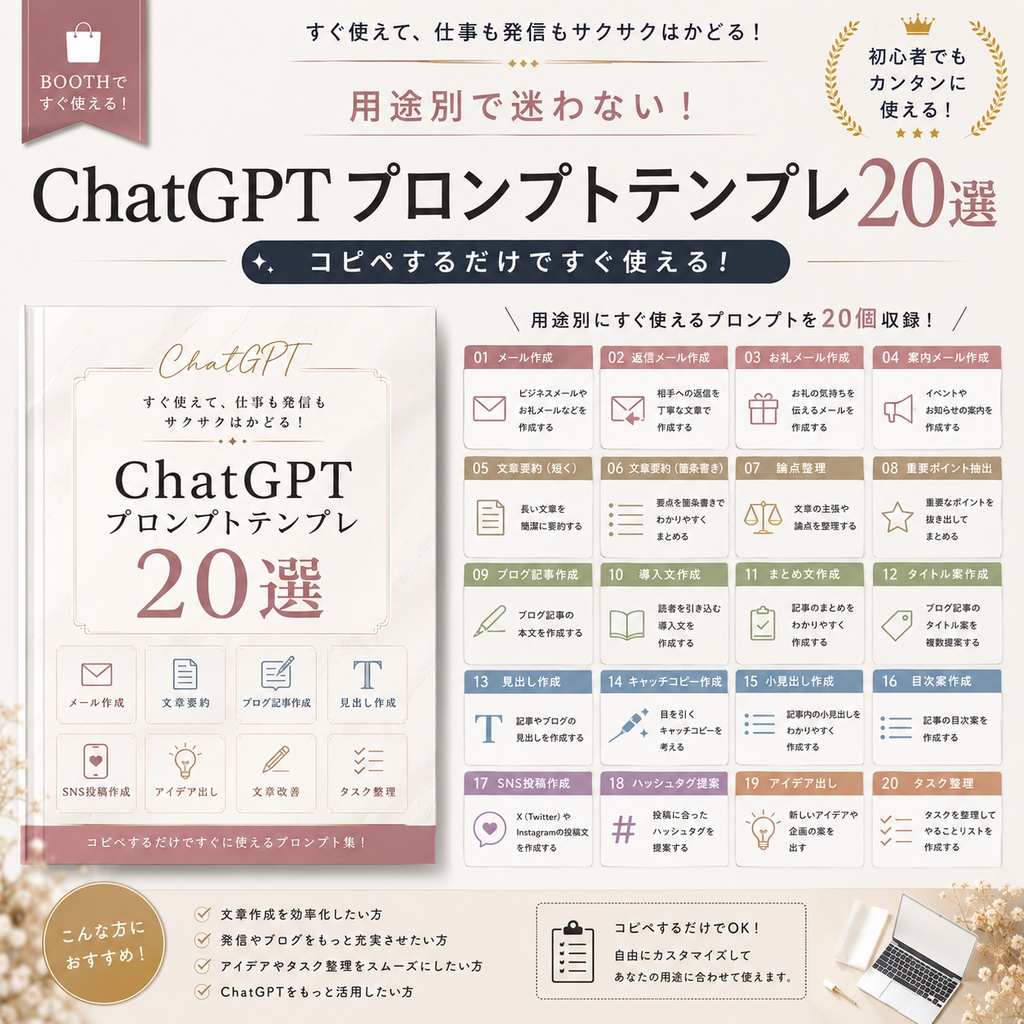 ChatGPTテンプレ活用で超時短＆高クオリティ【コピペで使えるプロンプト20選】